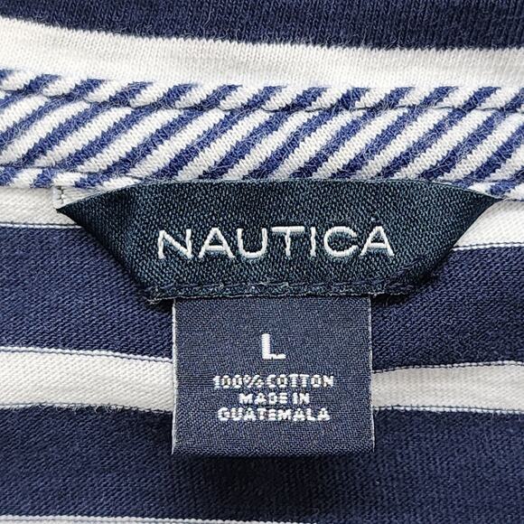 Nautica Top Womens L Blue White Striped Knot Short Sleeves Tee Cotton Casual - Picture 4 of 10